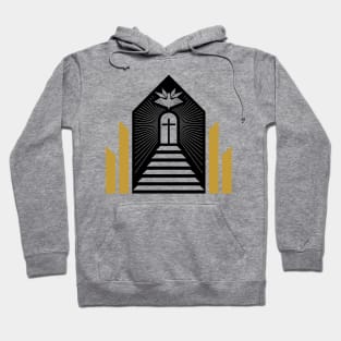 Christian illustration. Christian church, steps leading to the cross. Hoodie